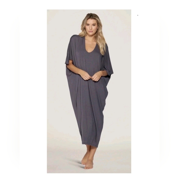 Barefoot Dreams Dresses & Skirts - Barefoot Dreams Luxe Milk Jersey Gray Caftan Maxi Dress Modal Bl Loungewear